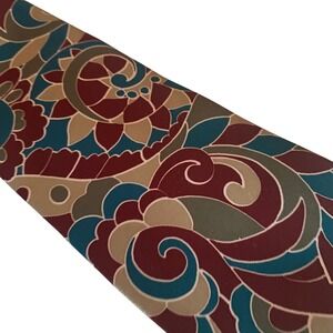 Strathmore Mens Tie Burgundy Teal Paisley Silk Made in USA Floral Scroll